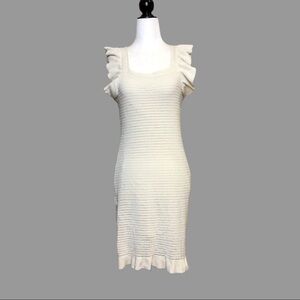 💚 S 💚 NWT Anthro Dress Mini Sleeveless Ruffled Smocked Ivory Off-White​